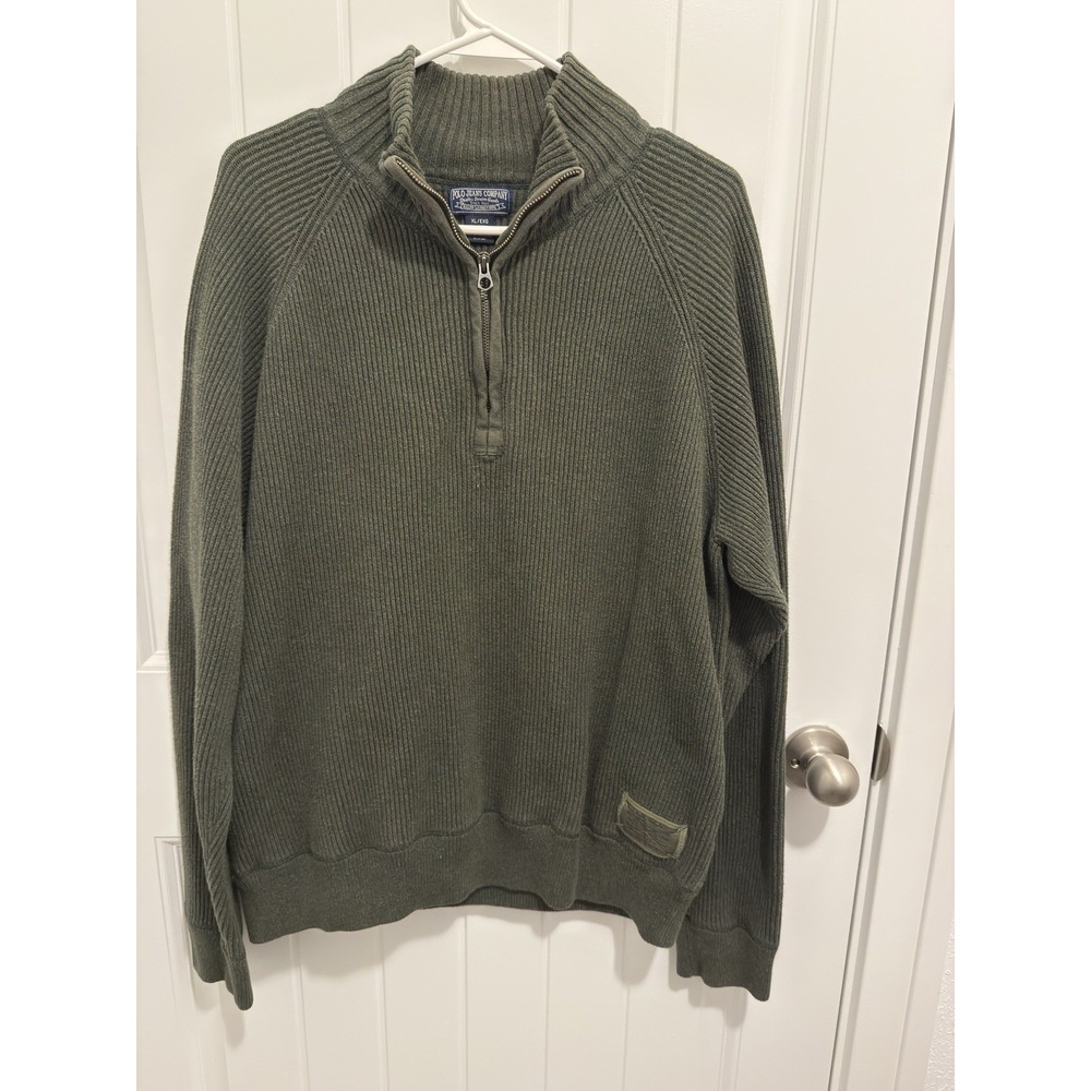 Polo Jeans Company Men's 1/4 Zip Dark Green Sweater Size XL